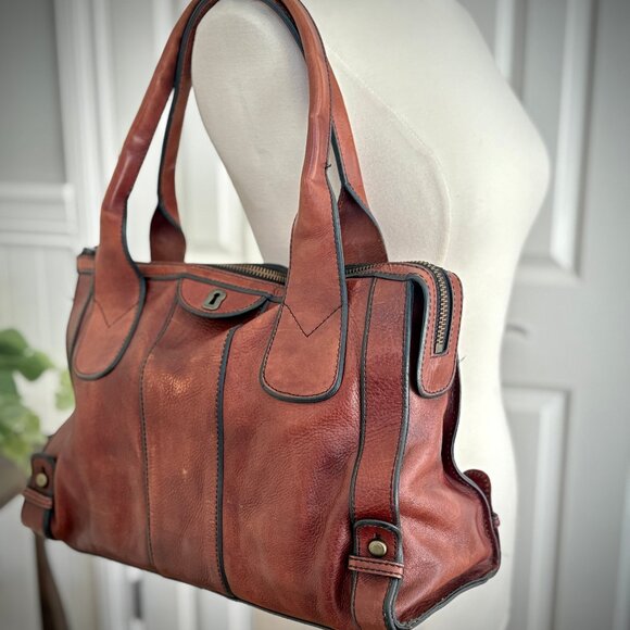 Fossil Large Zippered Vintage Leather Satchel - Picture 1 of 10